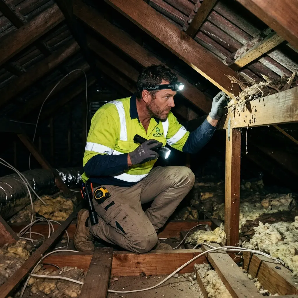 Technician inspecting a roof cavity for a dead animal in Pentland Hills