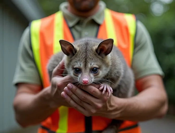 Animal handler safely recovering a deceased possum in Pentland Hills