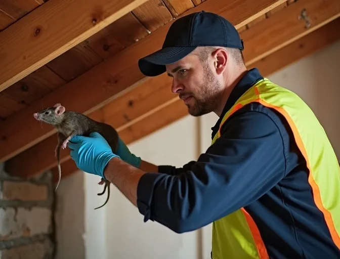 Technician inspecting a roof cavity for a dead rat in Pentland Hills